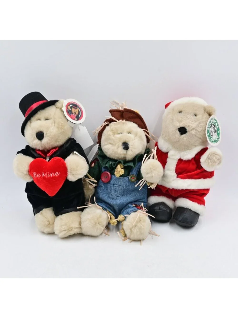 Starbucks Bearista Plush Lot of 3 Valentines Scarecrow Santa Bears New
